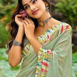 Mitera Pure Georgette Abstract Printed Block Print Saree-picture-40