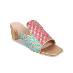 Cheemo Women Textured Ethnic Block Heel Mules-9