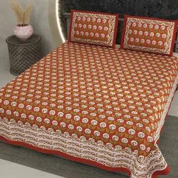 LIVING ROOTS Orange Floral Printed 210 TC Cotton King Bedsheet with 2 Pillow Covers-image-12