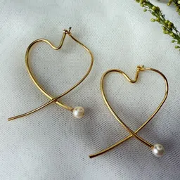 D MAK Gold-Plated Pearls Heart Shaped Drop Earrings-21