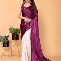 JULEE Colourblocked Satin Half and Half Saree-image-78