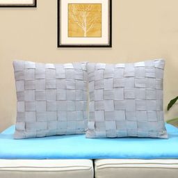 Mid July Home Off White Set of 2 Checked Velvet Square Cushion Covers-5