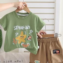 LULU & SKY Boys Printed Round Neck Pure Cotton Top with Shorts-image-86