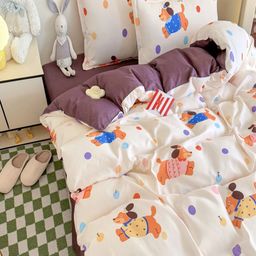 JC HOME Purple & White 4 Pieces Cartoon Characters Single Bedding Set-33