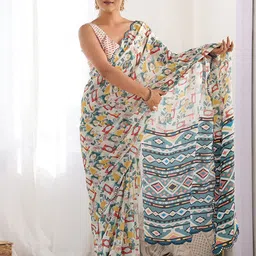 Anouk Printed Mirror Work Embellished Border Saree-9