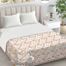 FABINALIV Brown & White Floral AC Room 300 GSM Double Bed Dohar-15