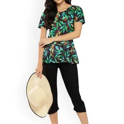 Aarika Leaf Printed Swim Set With Cap image 4