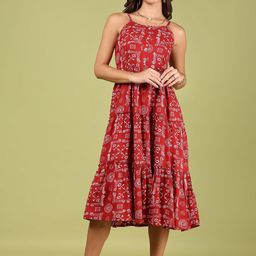 LIMEROAD Ethnic Printed Shoulder Strap Neck Ethnic Dress-image-76