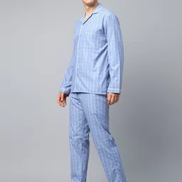 English Navy Men Wrinkle Resistant Checked Lapel Collar Night suit-image-57