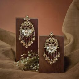 Kalakrith Milano Artificial Stones Studded Antique Teardrop Shaped Drop Earrings-image-31