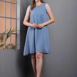 Tushita Layered Round Neck Georgette A-Line Dress-image-48