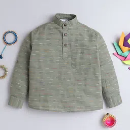 BAATCHEET Boys Striped Band Collar Pure Cotton Short Kurta-29
