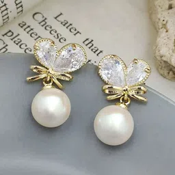 PASU FASHION Artificial Stones Studded And Pearls Beaded Heart Shaped Drop Earrings-picture-27