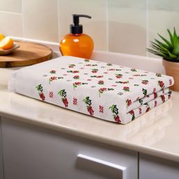 Aura White & Red Floral Printed Cotton 350 GSM Bath Towel-image-20