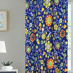 ANA Blue & Green Floral Printed Cotton Room Darkening Window Curtain-15