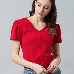 CORSICA Women V-Neck Drop-Shoulder Sleeves Applique T-shirt-image-87