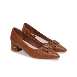Sherrif Shoes Pointed Toe Textured Block Pumps image 2