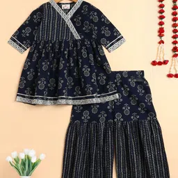 The Magic Wand Girls Floral Printed Regular Pure Cotton Kurta with Sharara-image-47