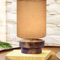 Homesake Beige Wood Industrial Cylindrical Shaped Table Lamp-42