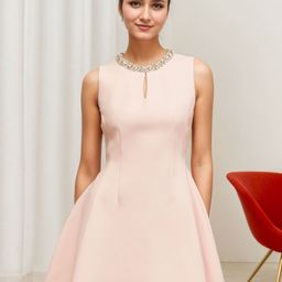 bebe Women Round Neck Embellished Detail Fit & Flare Dress-picture-40