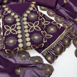 HERE&NOW Floral Embroidered Beads & Stones Silk Georgette Unstitched Dress Material-image-58