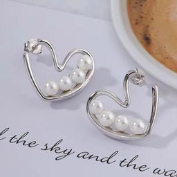 MADDY SPACE Set Of 2 Gold-Plated Pearls Studded Heart Shaped Korean Studs-12