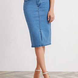 CHALODIA Denim High-Waist Straight Midi Skirt-picture-9