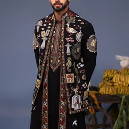 KALPRAAG Men Floral Embroidered Regular Sequinned Kurta with Trousers & With Dupatta image 5