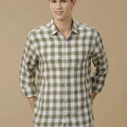 Linen Club Men Contemporary Tartan Checked Spread Collar Shirt-picture-3
