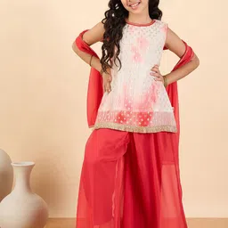 Stylo Bug Girls Floral Printed Georgette A-Line Kurti With Sharara & Dupatta-image-59