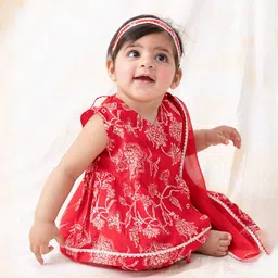 Tiber Taber Girls Floral Printed Gotta Patti Pure Cotton Kurta with Salwar & Dupatta-image-51