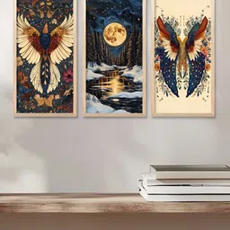 WALLLANE Brown & Teal 3 Pieces Wooden Floral And Botanical Wall Art-image-66