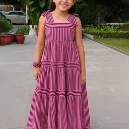 Vetrokart Girls Striped Print Fit & Flare Maxi Dress-picture-4