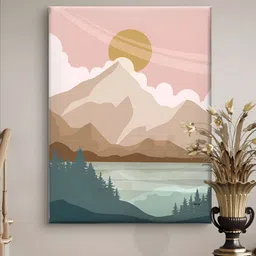 Livin'luxe Pink & White Pastel Mountain & Lake Printed Canvas Wall Art-picture-12