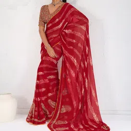 Anouk Floral Printed Pure Georgette Block Print Saree image 2