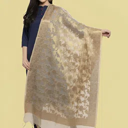 LOOM LEGACY Floral Woven Design Cotton Silk Jacquard Dupatta-image-18