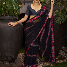 Sitanjali Floral Satin Ready to Wear Bagh Saree-image-71