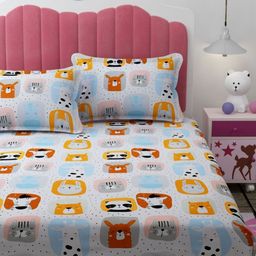 Florida Grey & Blue Graphic 180 TC Queen Bedsheet with 2 Pillow Covers-image-60