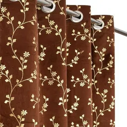 Galaxy Home Decor Brown Set of 2 Floral Room Darkening Door Curtain-image-59