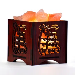 GLOBAL AROMA Brown Wood Contemporary Square Table Lamp with Bulb-image-36