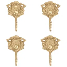 IndianShelf Gold Toned 4 Pieces Brass Lady Face Cloth Hanger for Wall Key Hooks-image-87