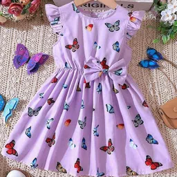BAESD Girls Conversational Print Flutter Sleeve Fit & Flare Dress-8