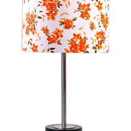 Aura White & Orange Floral Printed Metal Cylindrical Shaped Table Lamp-12