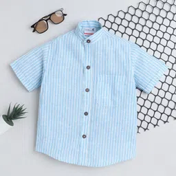 BAATCHEET Boys Relaxed Fit Vertical Striped Mandarin Collar Cotton Casual Shirt-27