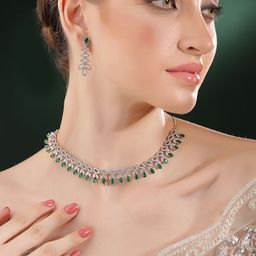 Priyaasi Silver-Plated American Diamond Stone-Studded Jewellery Set-picture-26
