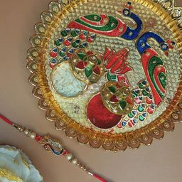 Anouk Beaded Rakhi With Pooja Thali & Roli Chawal & Greetings Card-image-64