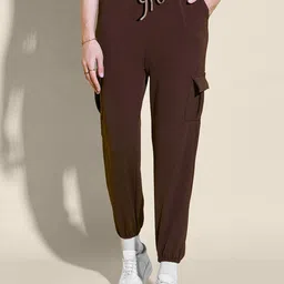 QIOA Women Solid Relaxed Fit High-Rise Joggers Trousers-image-13
