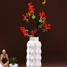 Myntra Elegant Homes White Geometric Designed Ceramic Vase-image-12