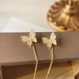 Estailo fashion Gold-Plated Artificial Stones Studded Tasselled Quirky Drop Earrings-image-89