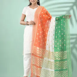 DESH BIDESH Geometric Woven Design Silk Net Dupatta-4